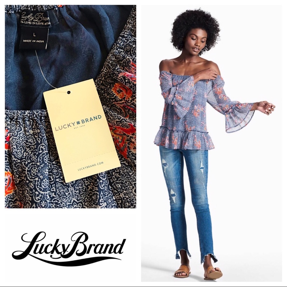 Lucky Brand Off Shoulder Peasant Top sz L NWT